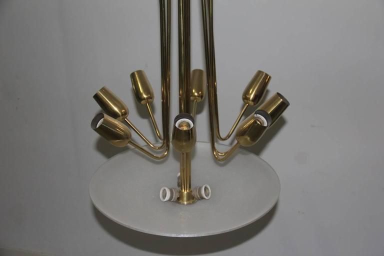 Mid Century Italian Chandelier Brass And Glass Pulegoso, 1950s photo Lighting