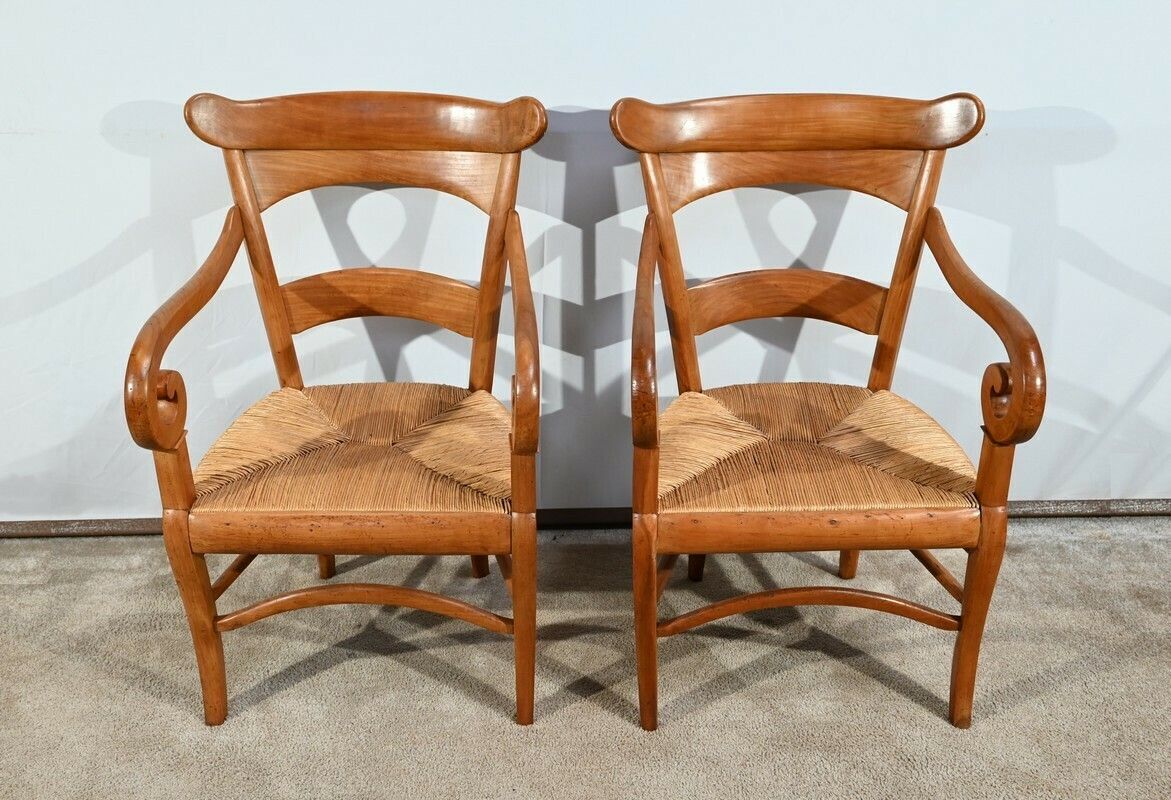 Pair Of Estate Armchairs In Solid Cherry, Restoration Period – 1st Part 19th photo furniture
