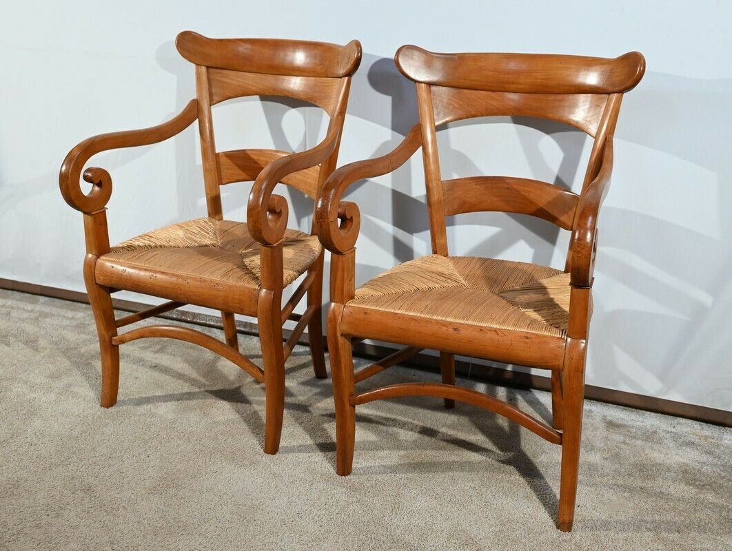 Pair Of Estate Armchairs In Solid Cherry, Restoration Period – 1st Part 19th photo for sale