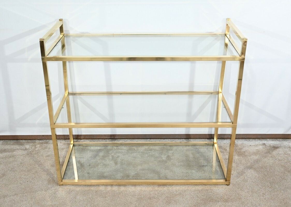 3 Tier Shelf In Brass And Glass, Vandel Style – 1970
