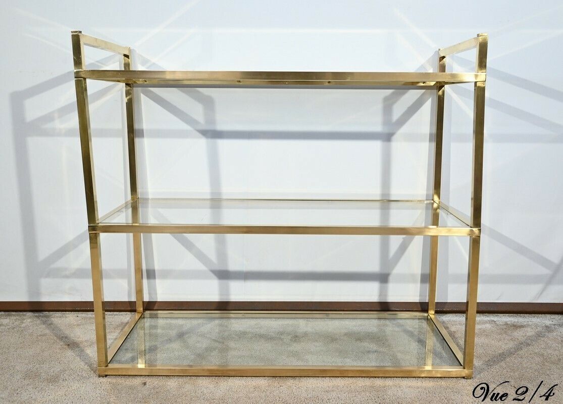 3025.2096772200002 3 Tier Shelf In Brass And Glass, Vandel Style – 1970 photo