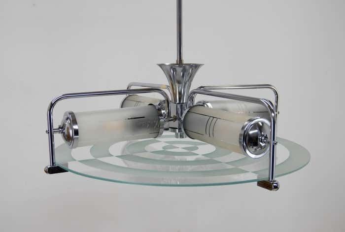 Rare Art Deco / Functionalist Tubular Chandelier, 1930s photo buy