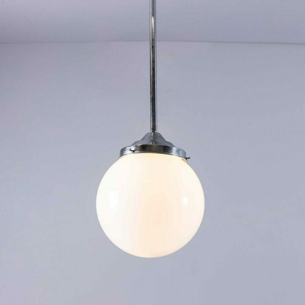 1950’s Original French Tabac Opal Glass Pendant Lamp – Single (958.6) photo vinterior