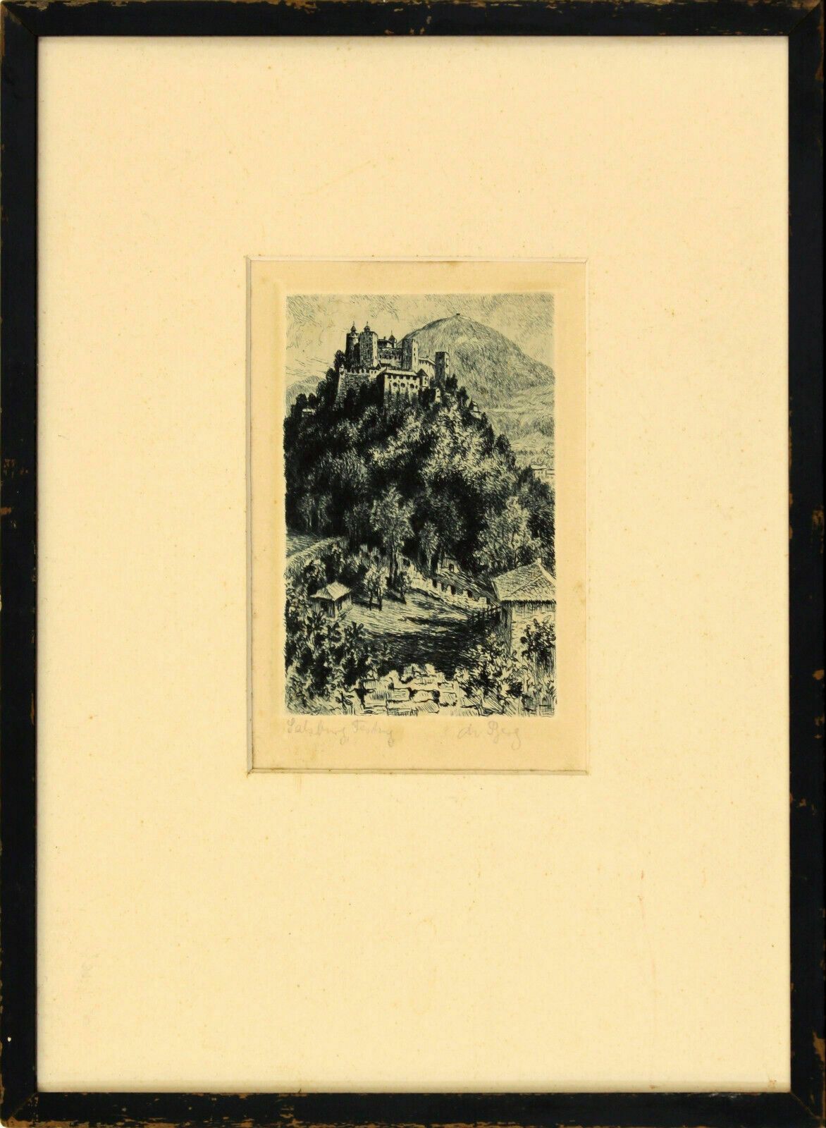 Etching By Reis Titled "Salsburg Festung"