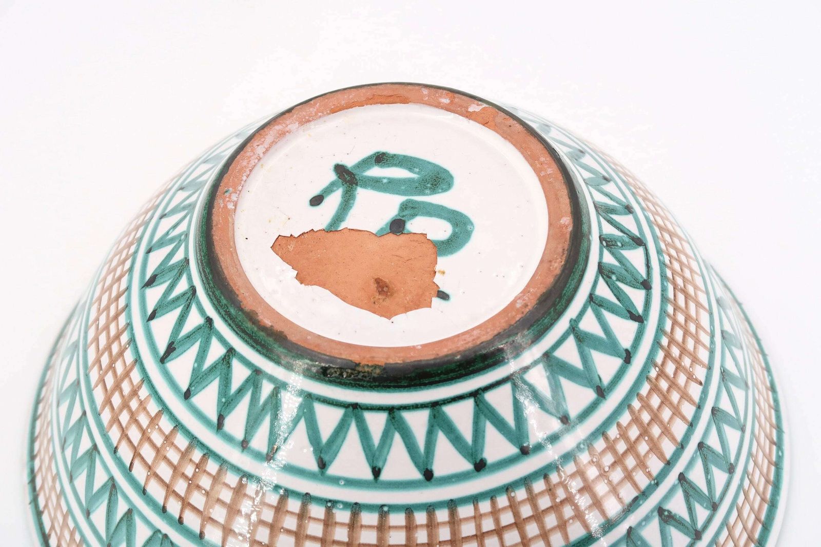 Grote Franse Keramische Saladeschaal Van Robert Picault (1919–2000), Vallauris, Jaren 1960 / Groen Blauw, Boho, Folk, Grafisch photo 426.0
