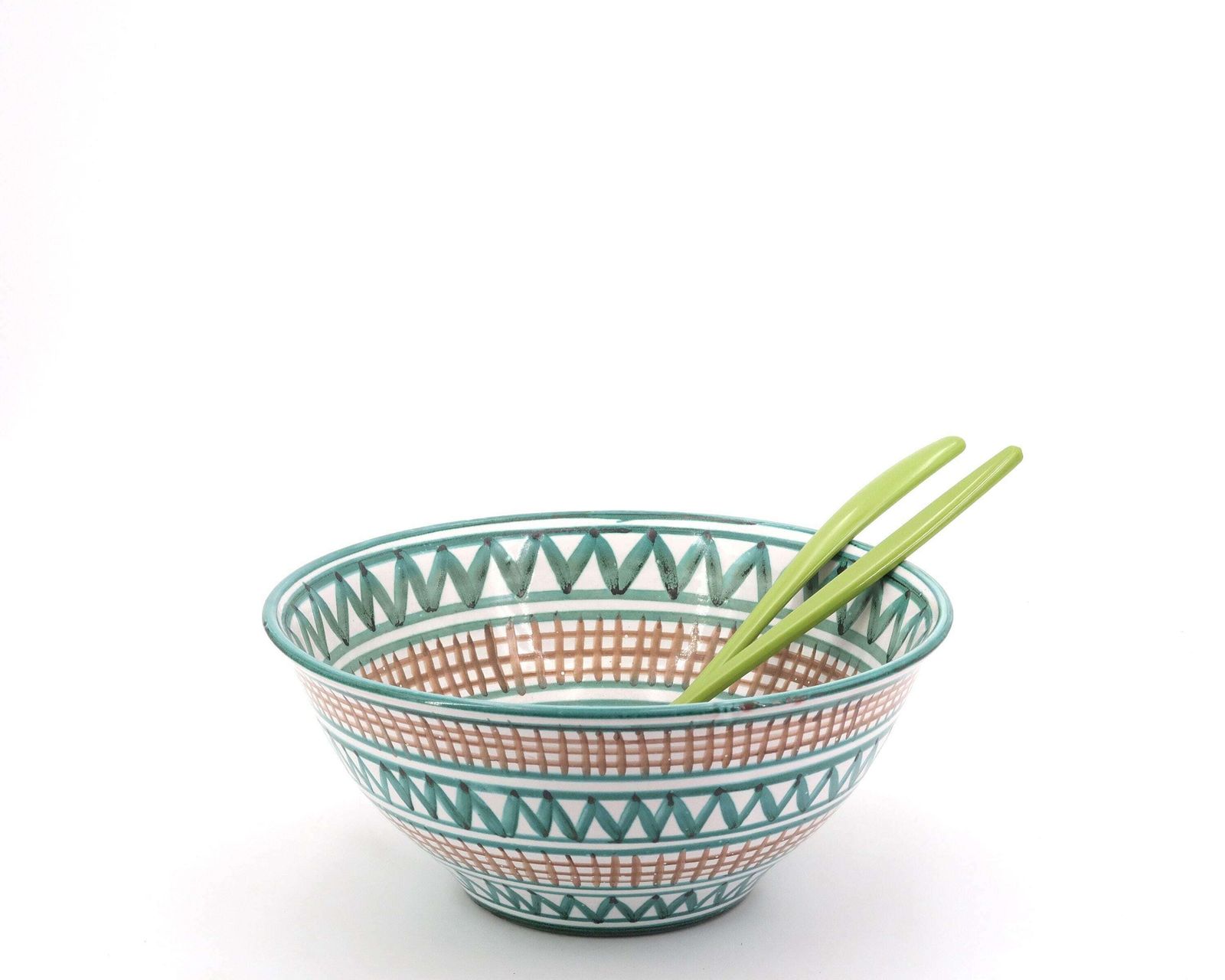Grote Franse Keramische Saladeschaal Van Robert Picault (1919–2000), Vallauris, Jaren 1960 / Groen Blauw, Boho, Folk, Grafisch photo vinterior