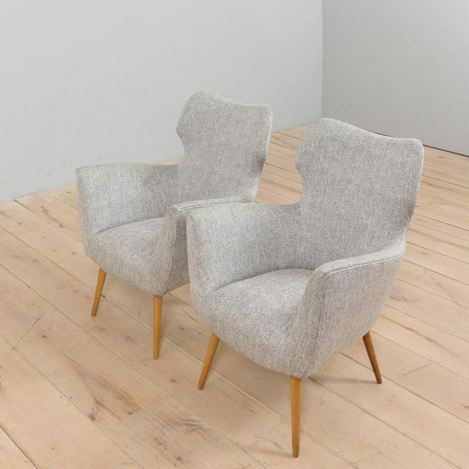 Pair Of Reupholstered Italian Lounge Armchairs In Gio Ponti Style, 1950s photo buy