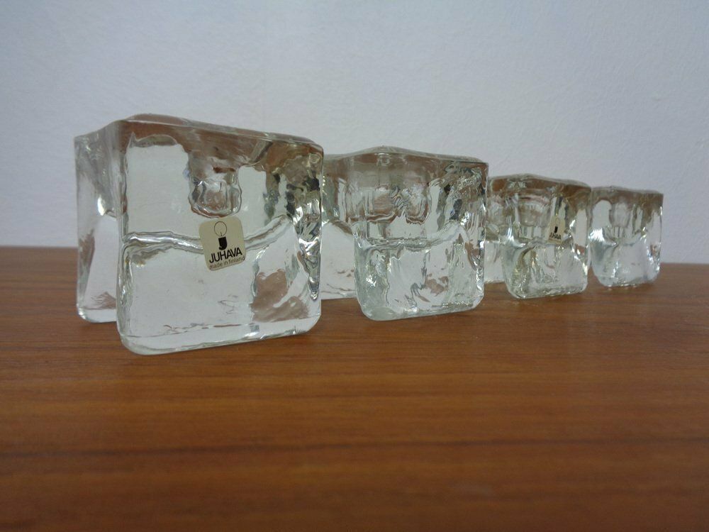 Finnish Ice Glass Candlesticks By Timo Sarpaneva For Juhava 1970s Set Of 4