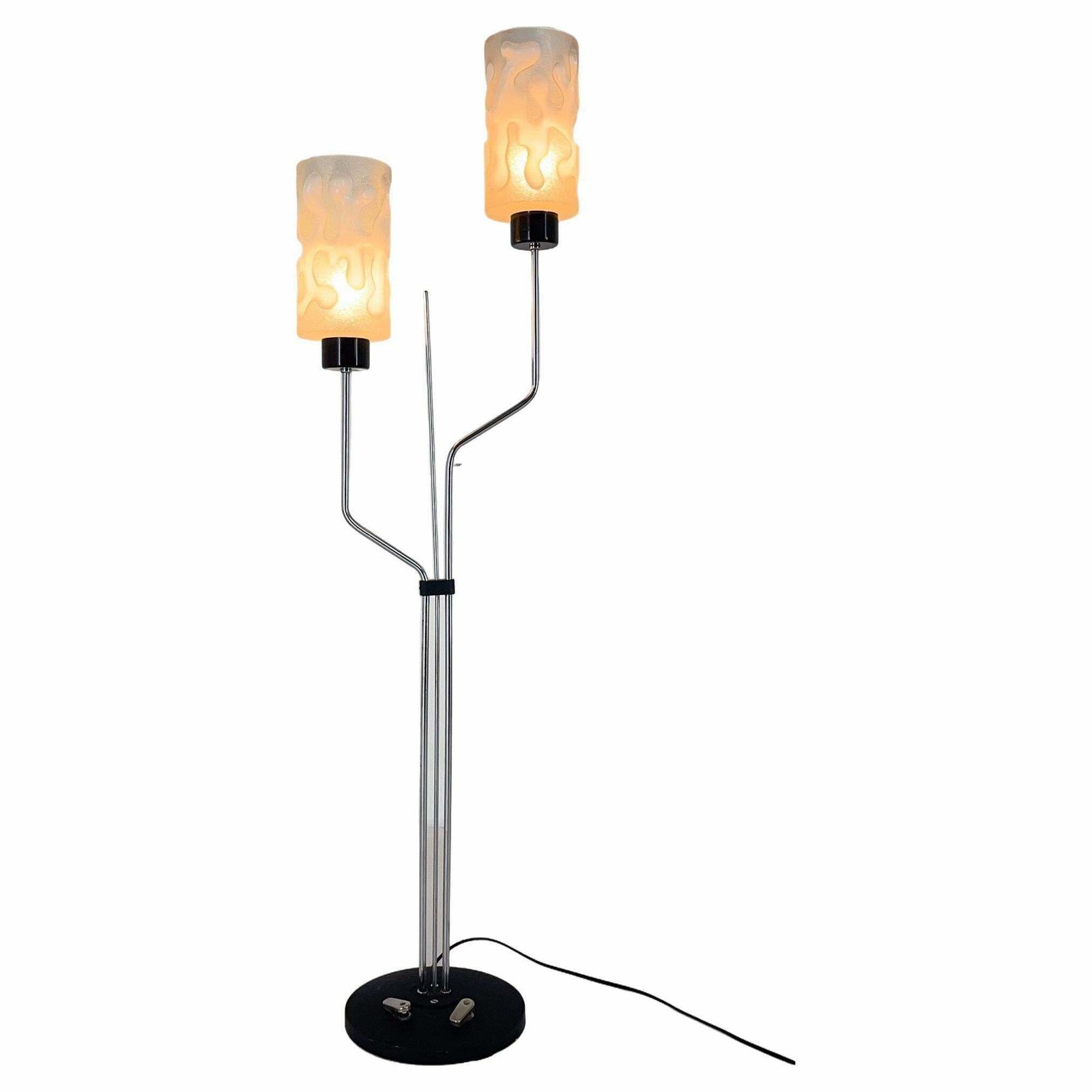 1970s Chrome & Glass Floor Lamp By Lidokov, Labeled, Czechoslovakia