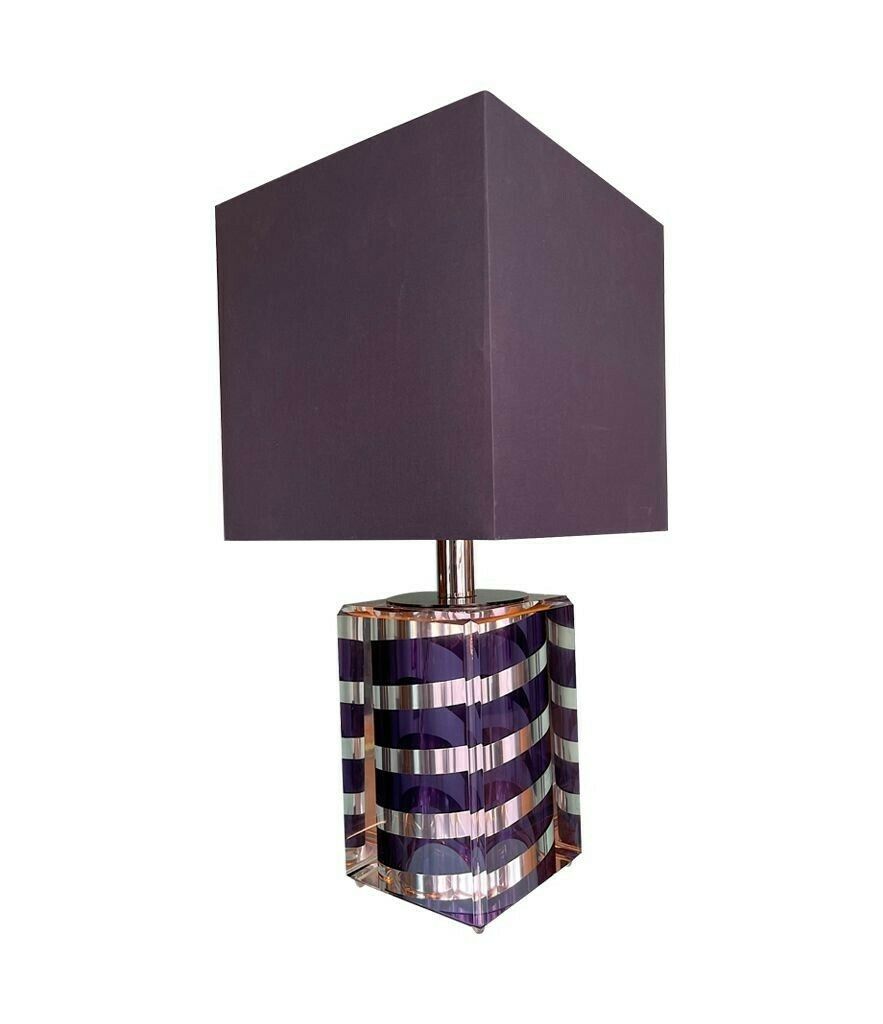 A Large Italian 1970s Romeo Rega Lucite And Chrome Lamp In Purple And Chrome photo vinterior