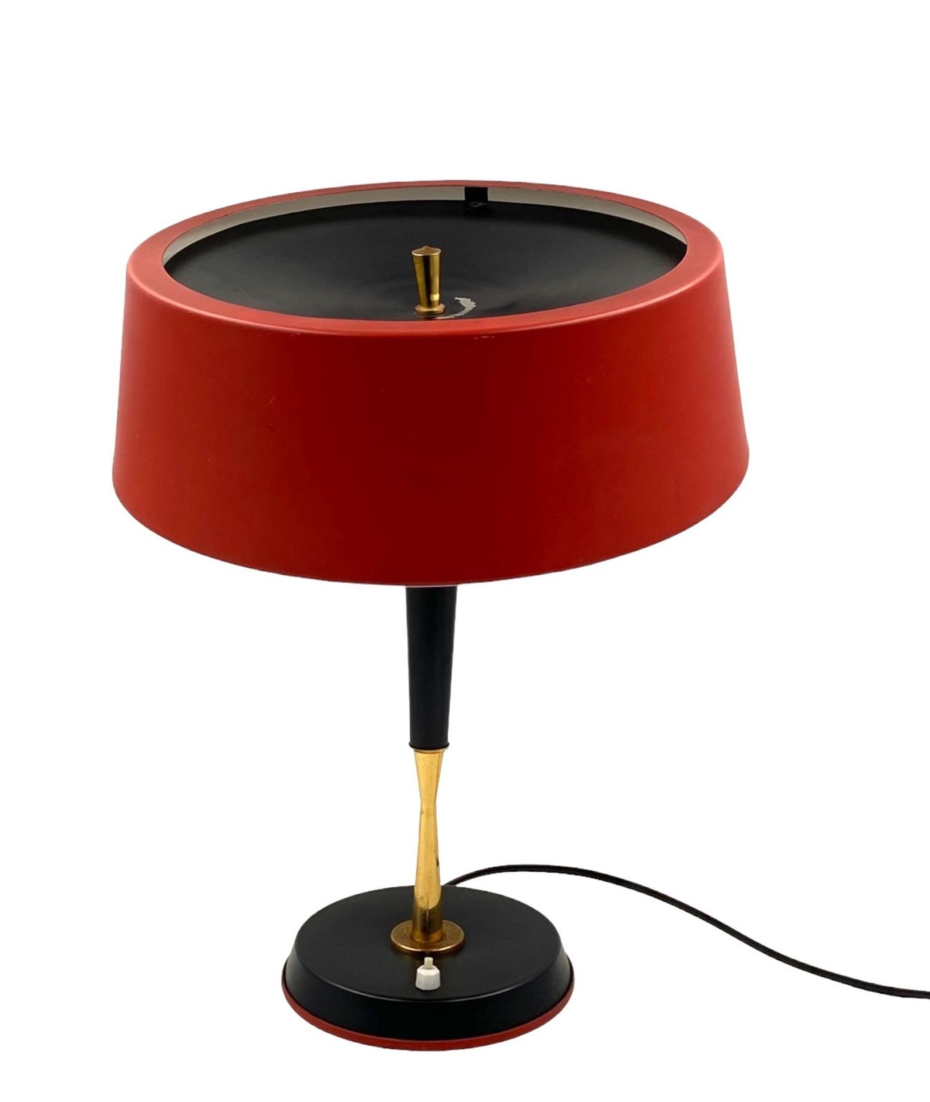 photo vinterior Oscar Torlasco, Mid Century Red Table Lamp, Lumi, Italy 1954