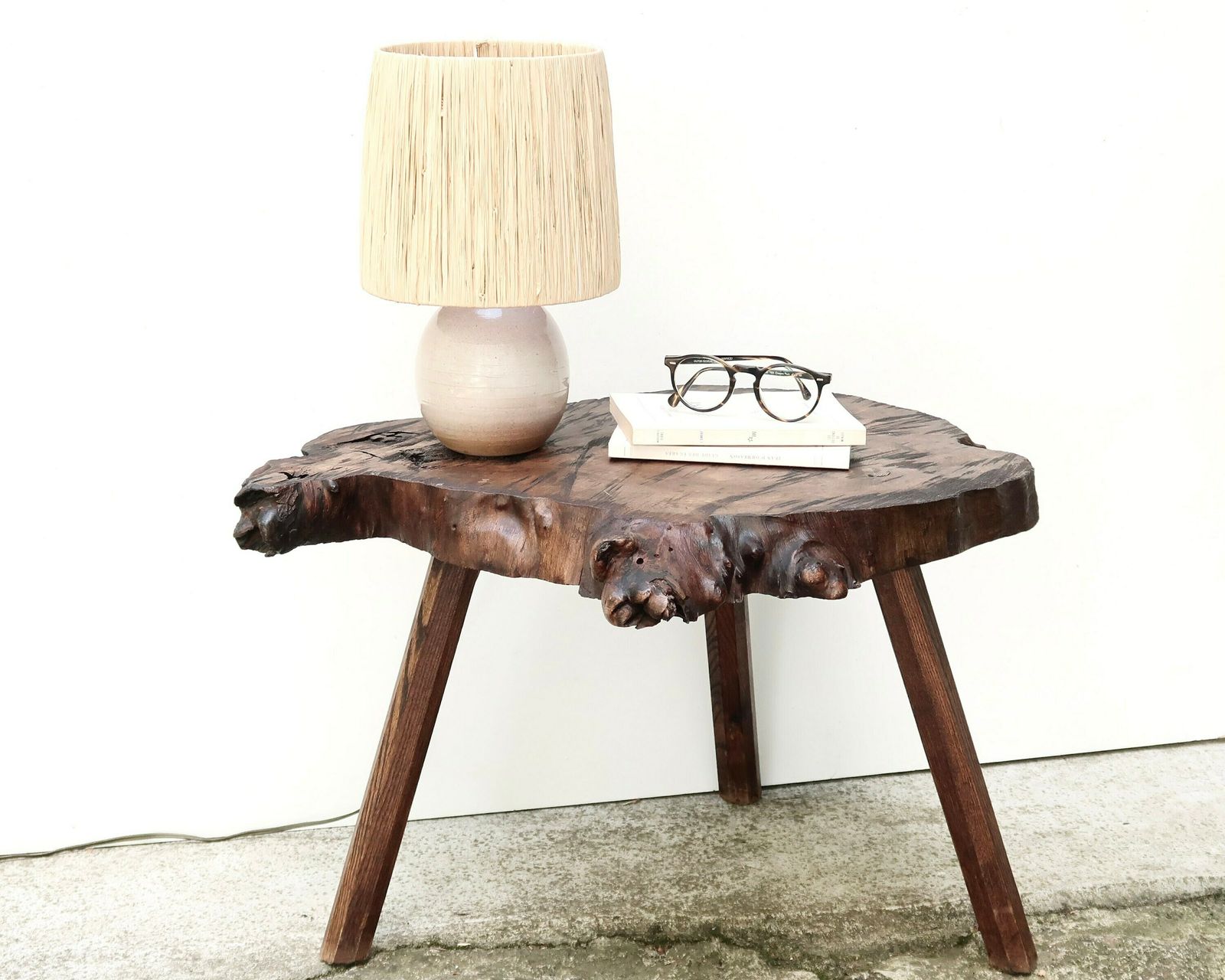 Grote Franse Houten Bijzettafel / Salontafel / Nachttafel, Ca. Jaren 1950 / Rustiek, Natuur, Naturel, Cottage, Landelijke Stijl