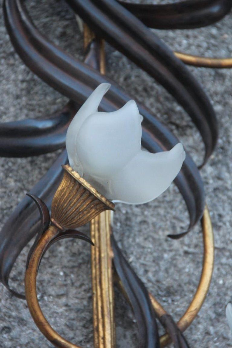 Vertical Big Sconce Modern Floreal Forged Metal Glass Hand Made In Italy Gold photo Lighting