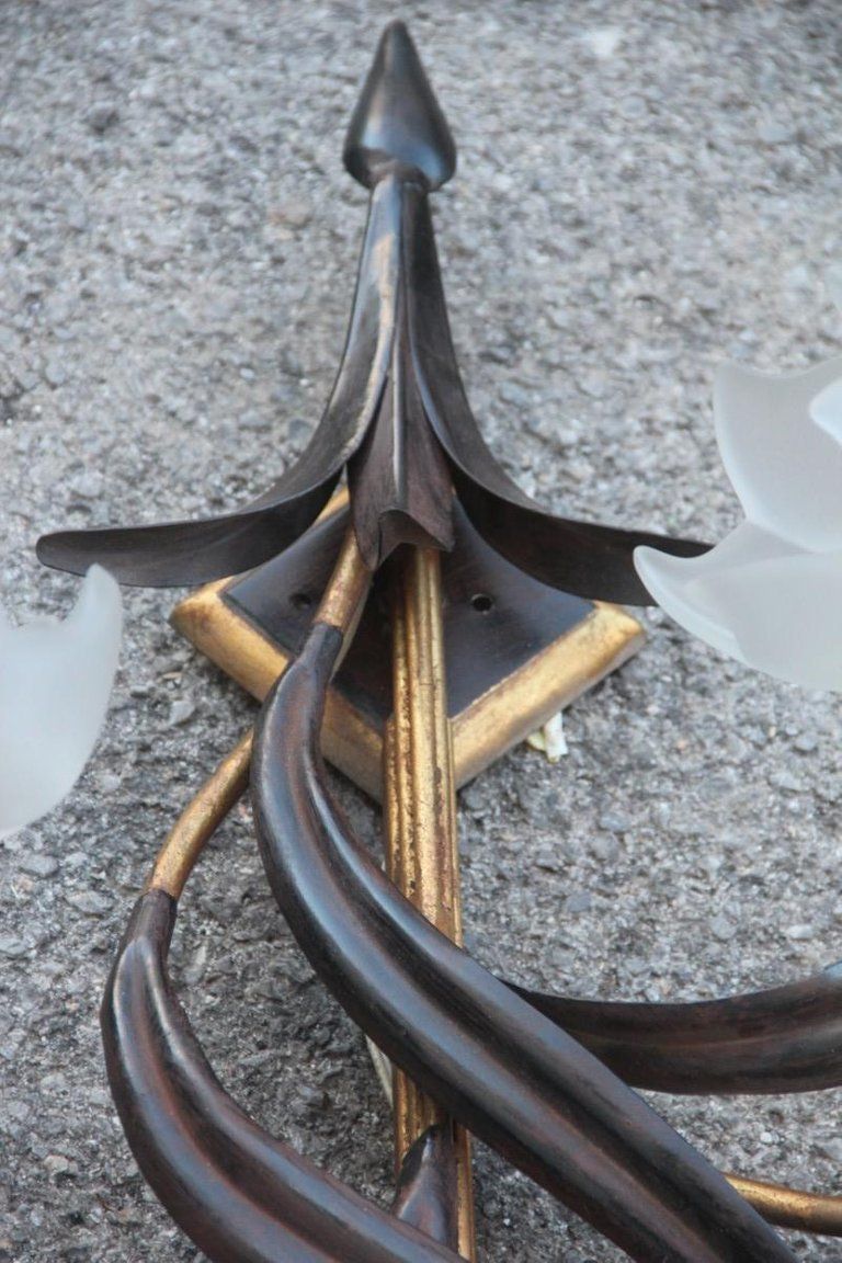Vertical Big Sconce Modern Floreal Forged Metal Glass Hand Made In Italy Gold photo 1140.0