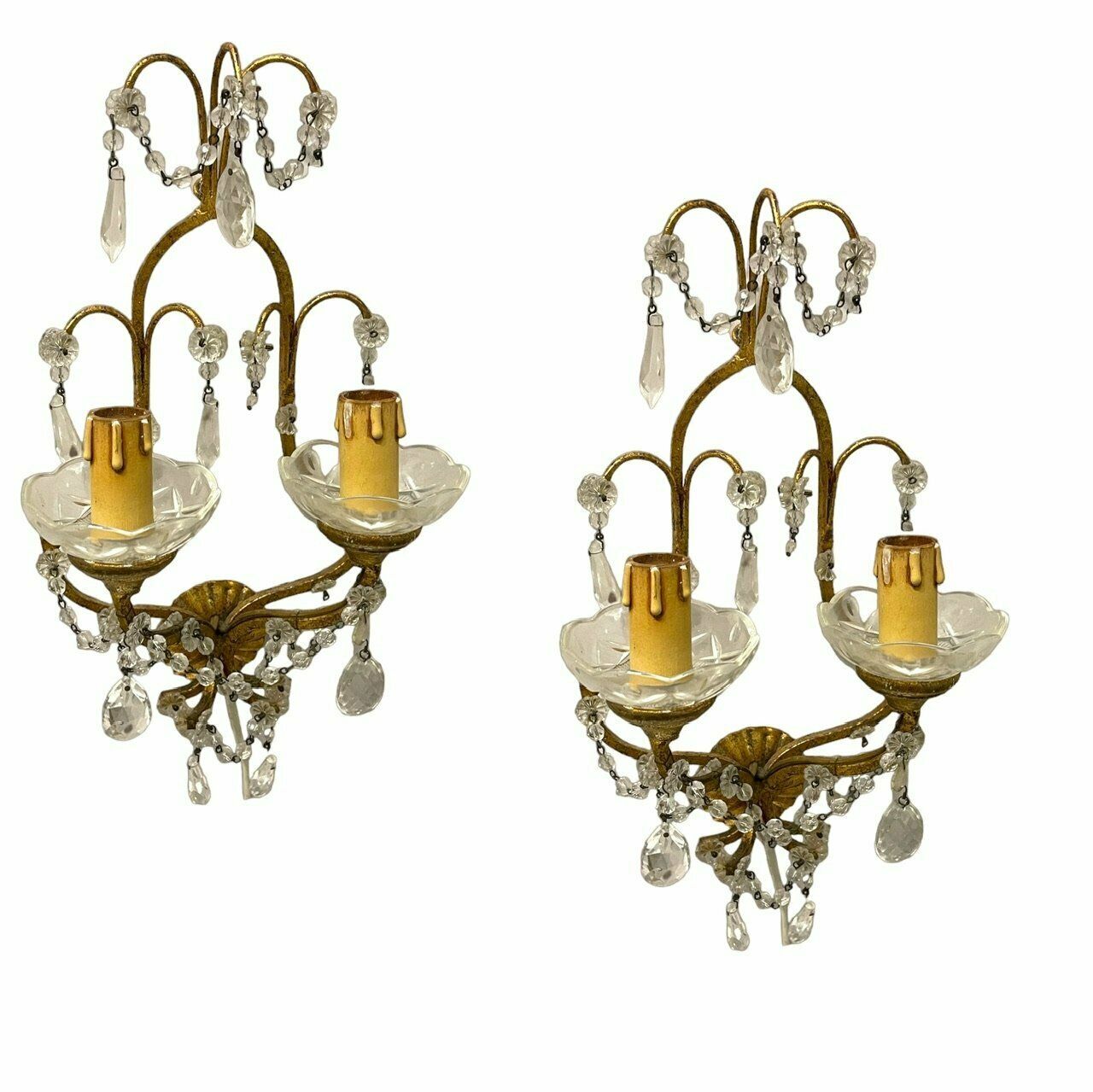 Florentine Gold Gilded Crystal Sconces Set Of 2
