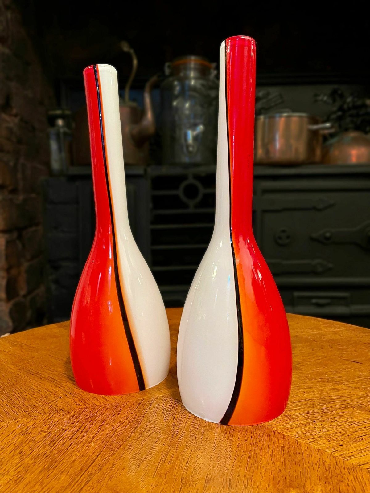 Mid Century Murano Luciano Vistosi Red White Black Glass Pendant Lampshades photo Home Decor