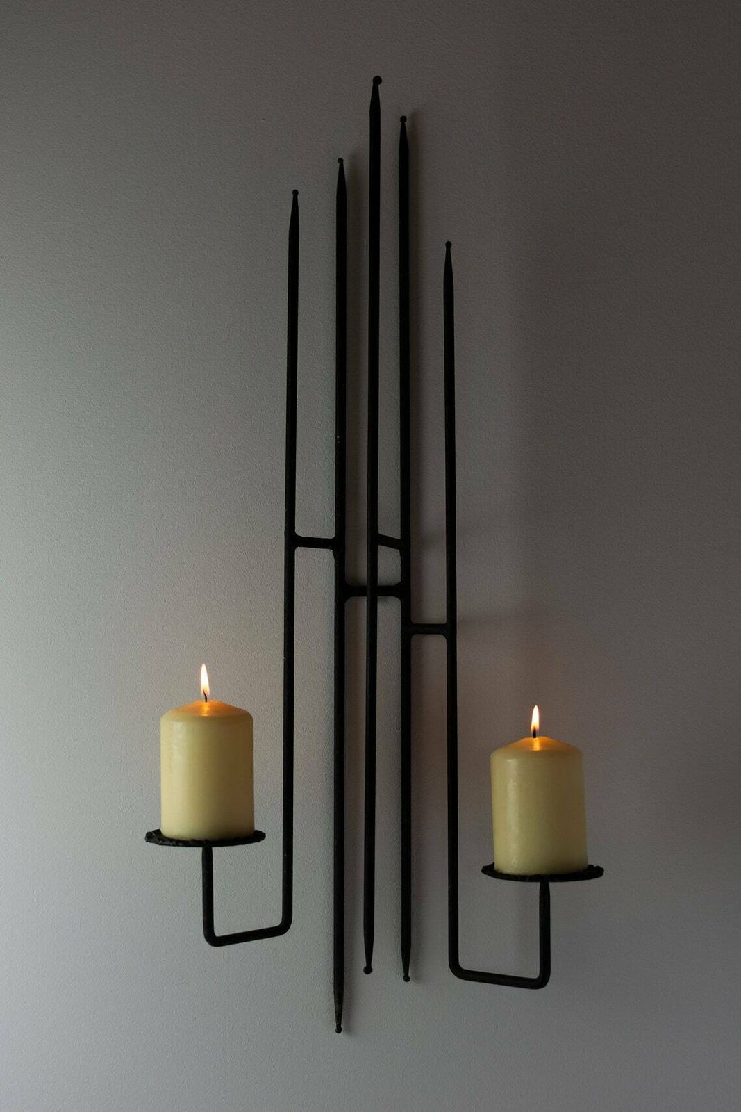 photo furniture 1960's Brutalist Wall Mounted Candle Holder, Iron Worked, German. Mid Century Modern