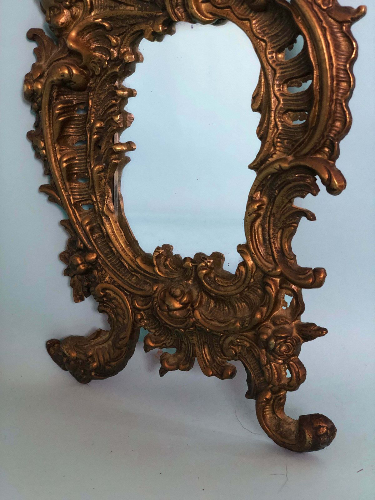 Antique Rococo Bronze Table Mirror With Cherub Detail photo for sale