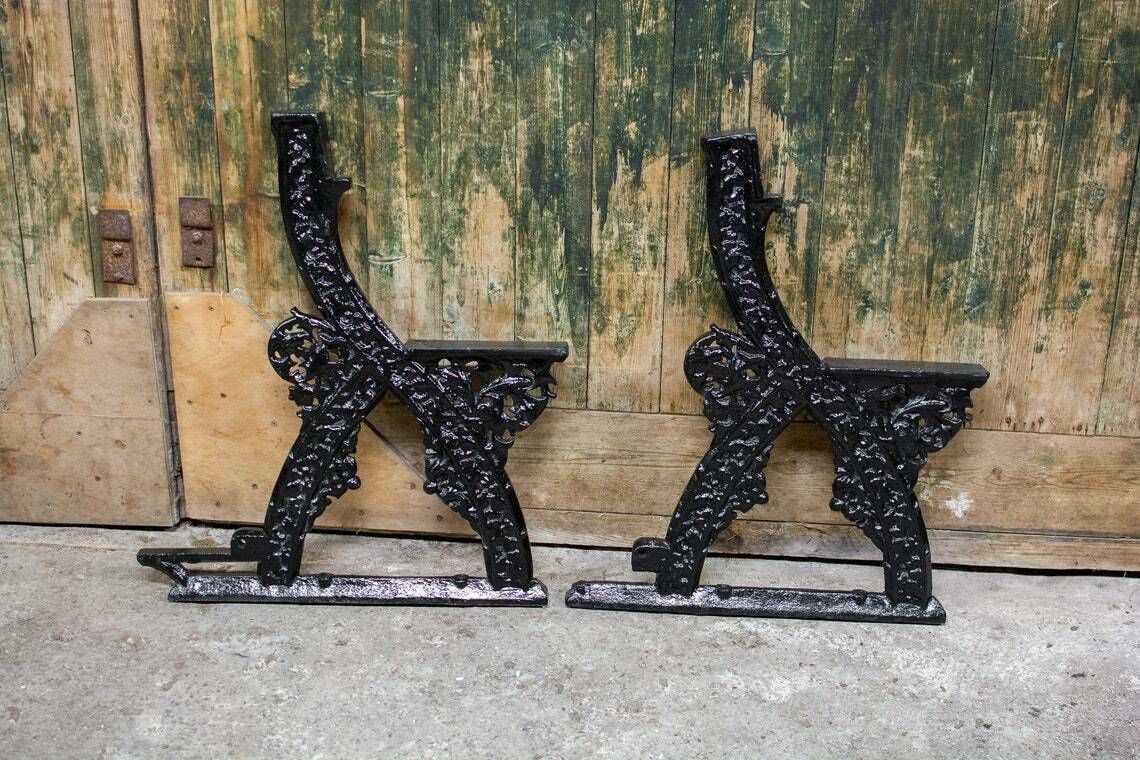 A.W.N. Pugin, A Pair Of Early Gothic Revival Cast Iron Garden Bench Ends. photo vintage