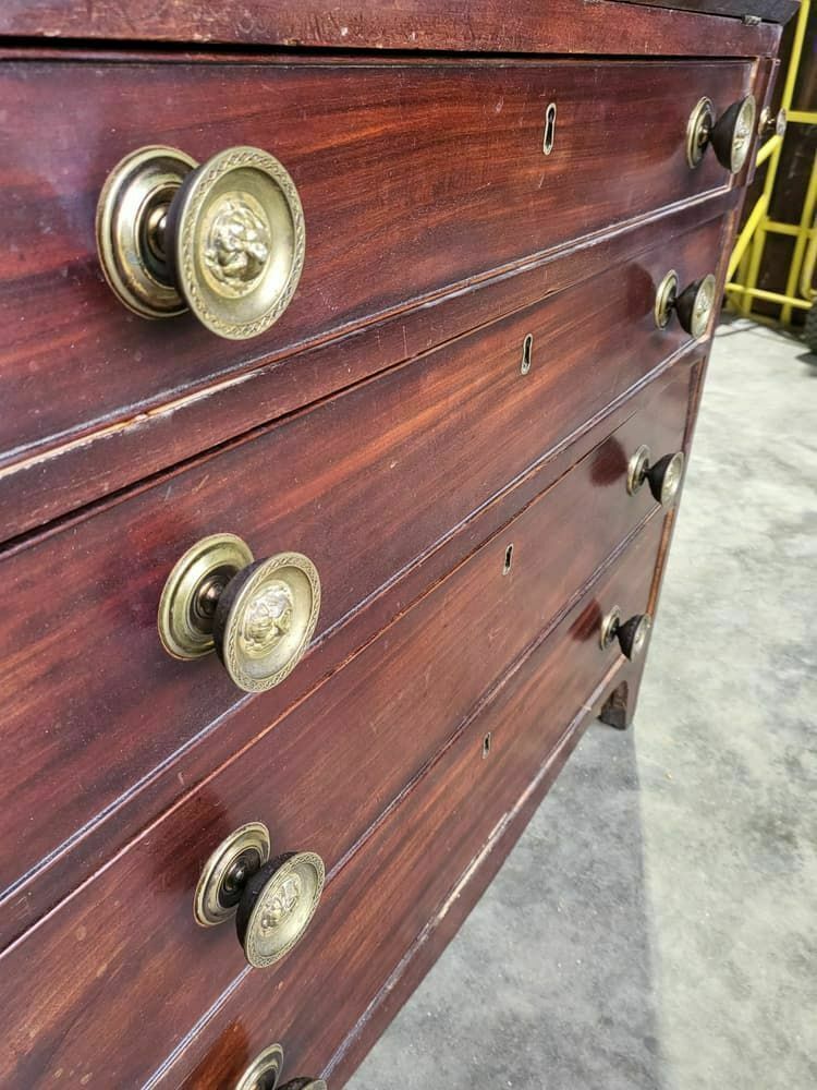 Antique Small Georgian Mahogany Bureau Desk Splayed Legs Brass Handles 12 Drawer photo vinterior