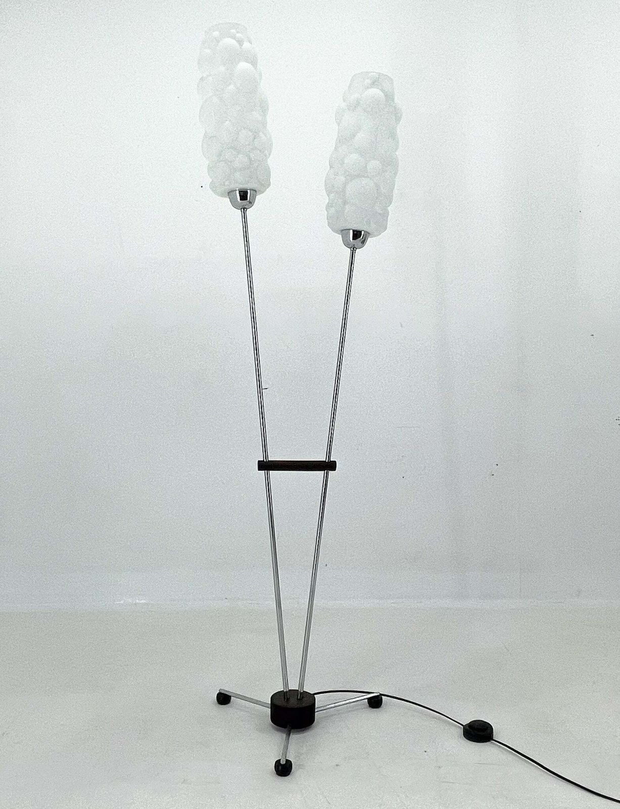 1970s Chrome & Wood Floor Lamp, Restored , Czechoslovakia