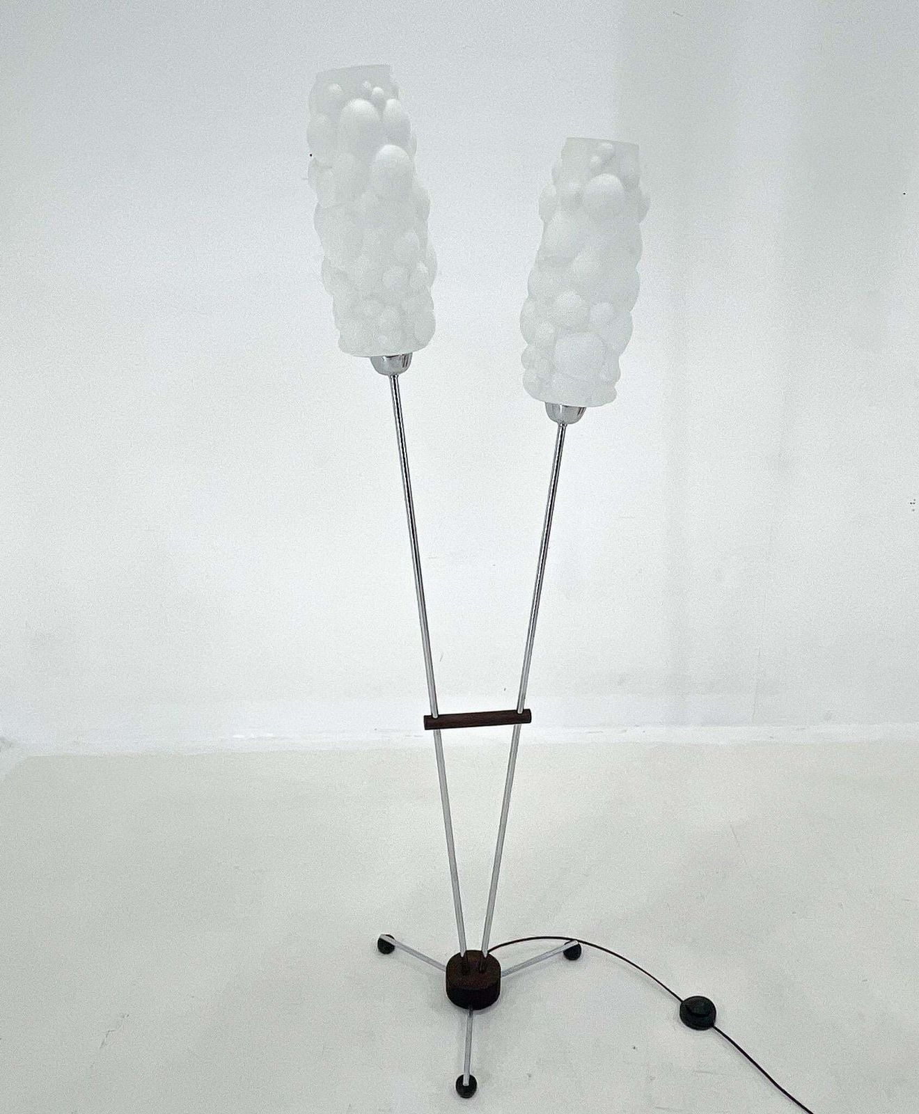 photo furniture 1970s Chrome & Wood Floor Lamp, Restored , Czechoslovakia