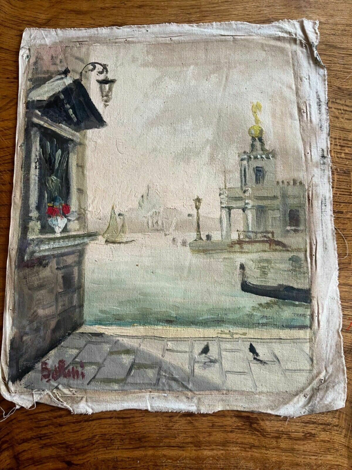 Oil On Canvas Painting Early 1900’s Venice Winter View photo vinterior