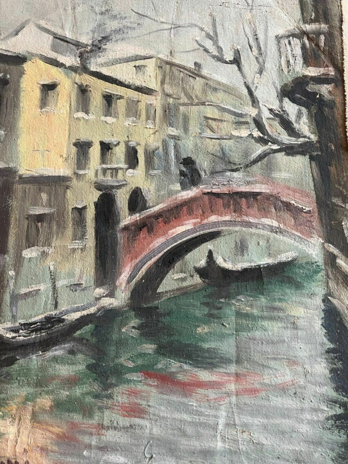 Oil On Canvas Painting Early 1900’s Canal In Venice Winter Scene Original Work