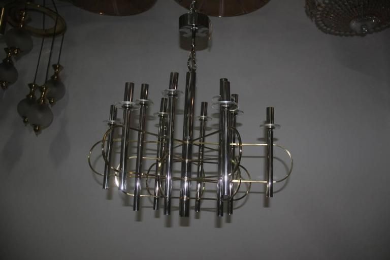 Modernist Sculpture Chandelier Sciolari, Design 1970 Brass Steel Italian Design photo 2280.0