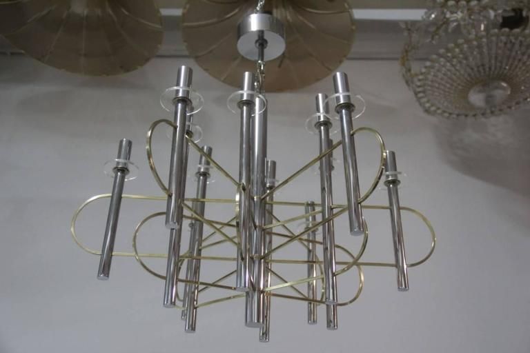 Modernist Sculpture Chandelier Sciolari, Design 1970 Brass Steel Italian Design photo buy