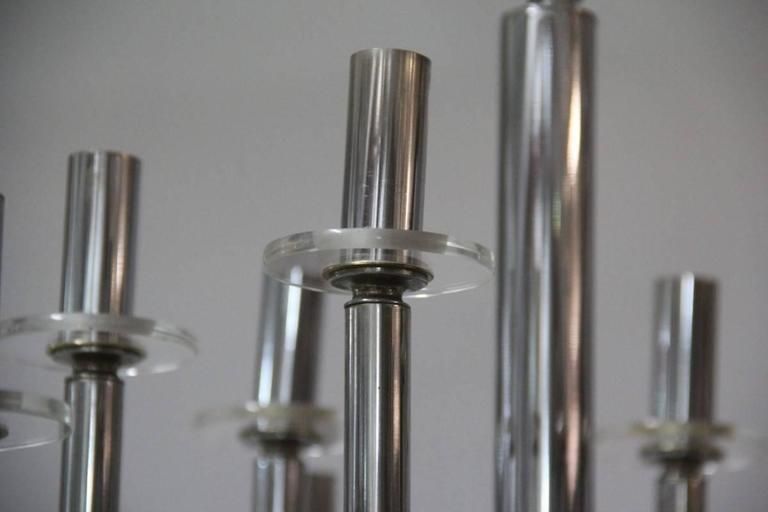 Modernist Sculpture Chandelier Sciolari, Design 1970 Brass Steel Italian Design photo vintage