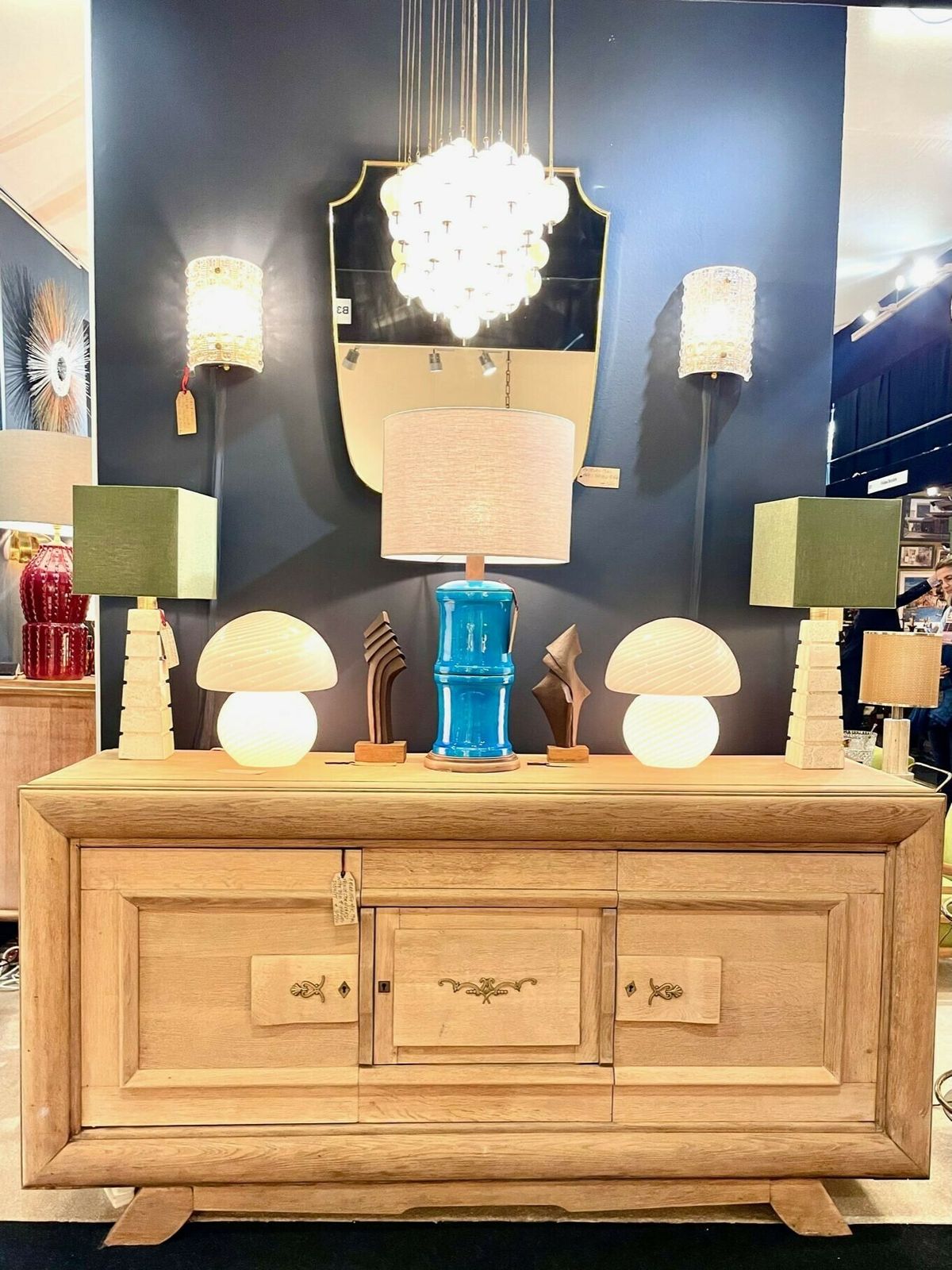 A 1970s Large Italian Faux Bamboo Ceramic Blue Lamp With Brass Fittings photo furniture