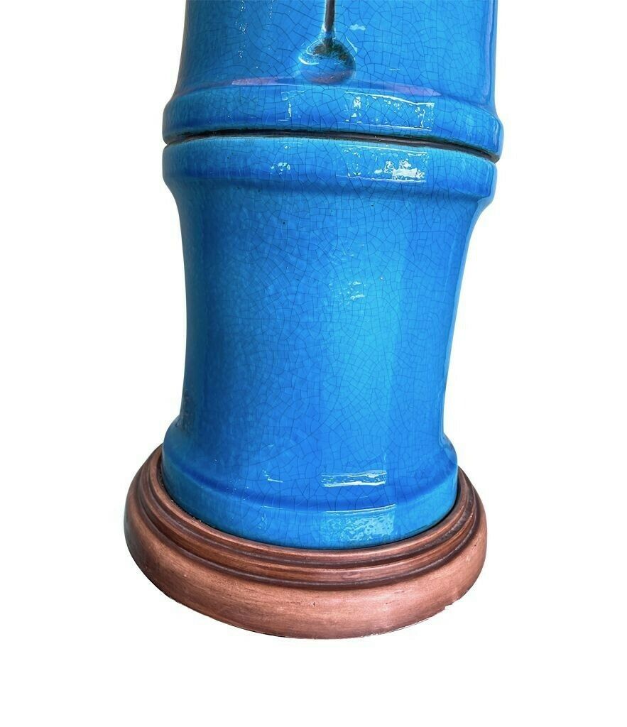 photo buy A 1970s Large Italian Faux Bamboo Ceramic Blue Lamp With Brass Fittings