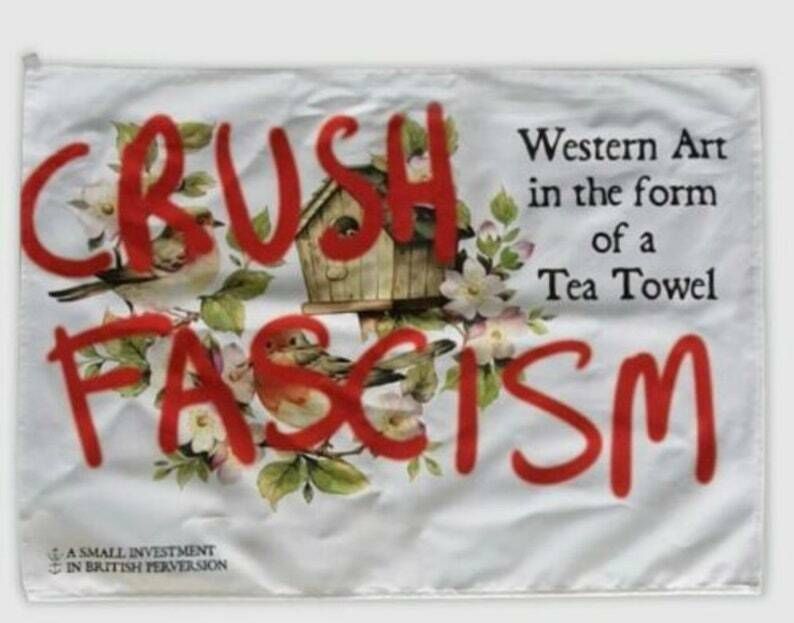 Original Grayson Perry Tapestry / Tea Towel   Crush Fascism / British Perversion   Stunning Print On Textile   Frames Beautifully