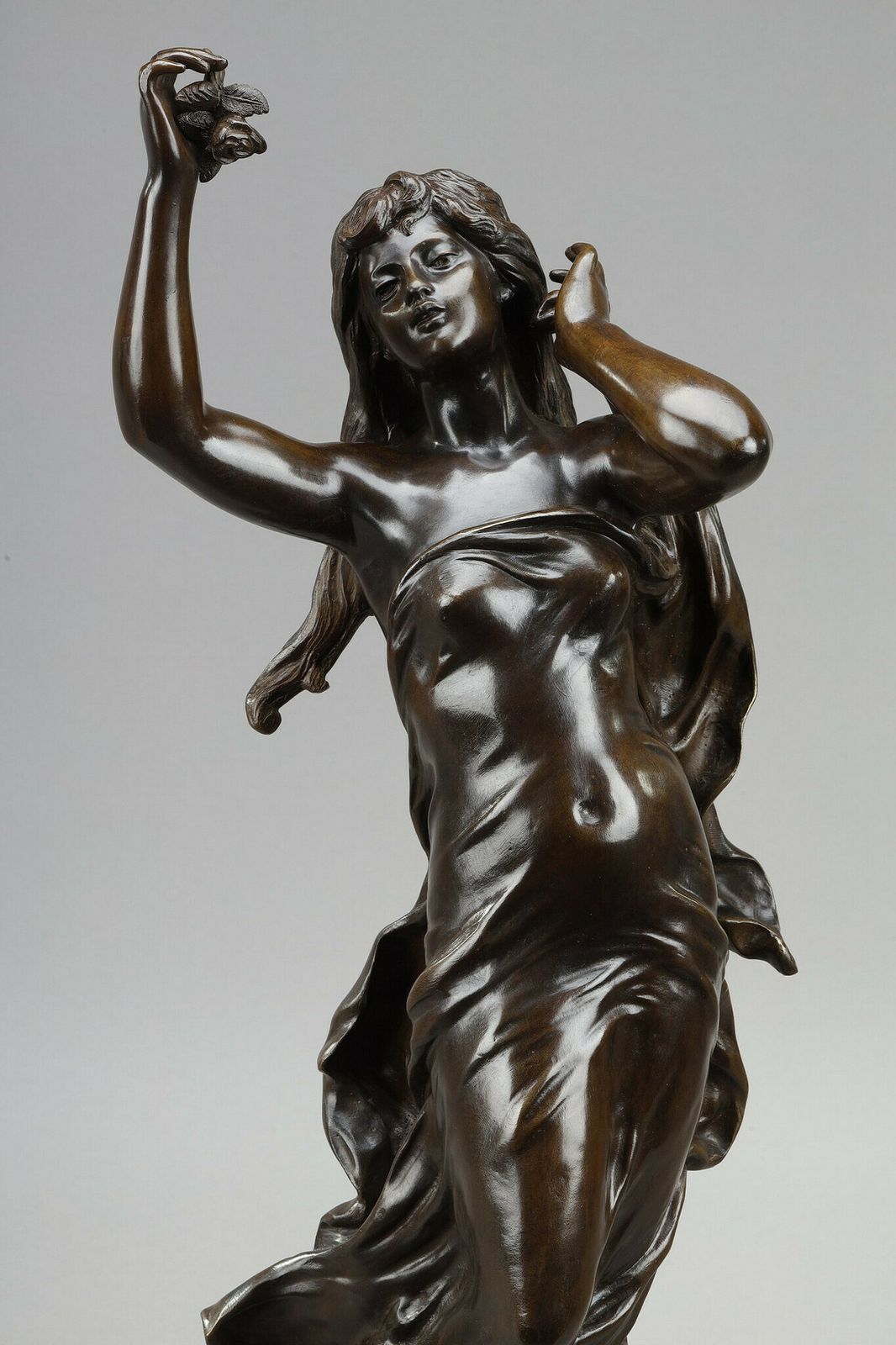 photo furniture "L'aurore" (Dawn): Shaded Brown Red Patina Bronze Proof, After Hippolyte Moreau