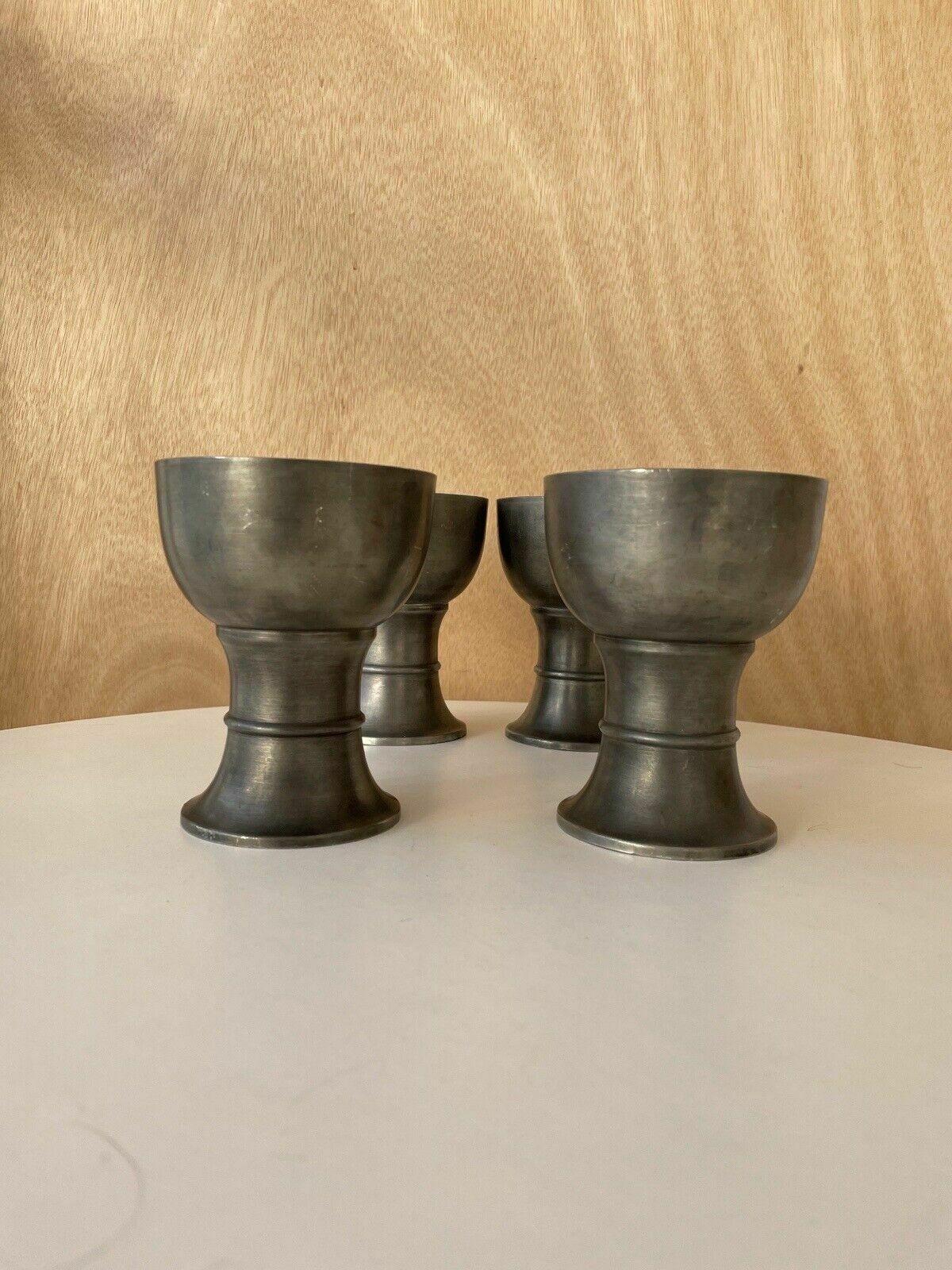 Set Of 4 Mid Century Swiss Pewter Goblets From A Jeger Basel Switzerland photo vintage