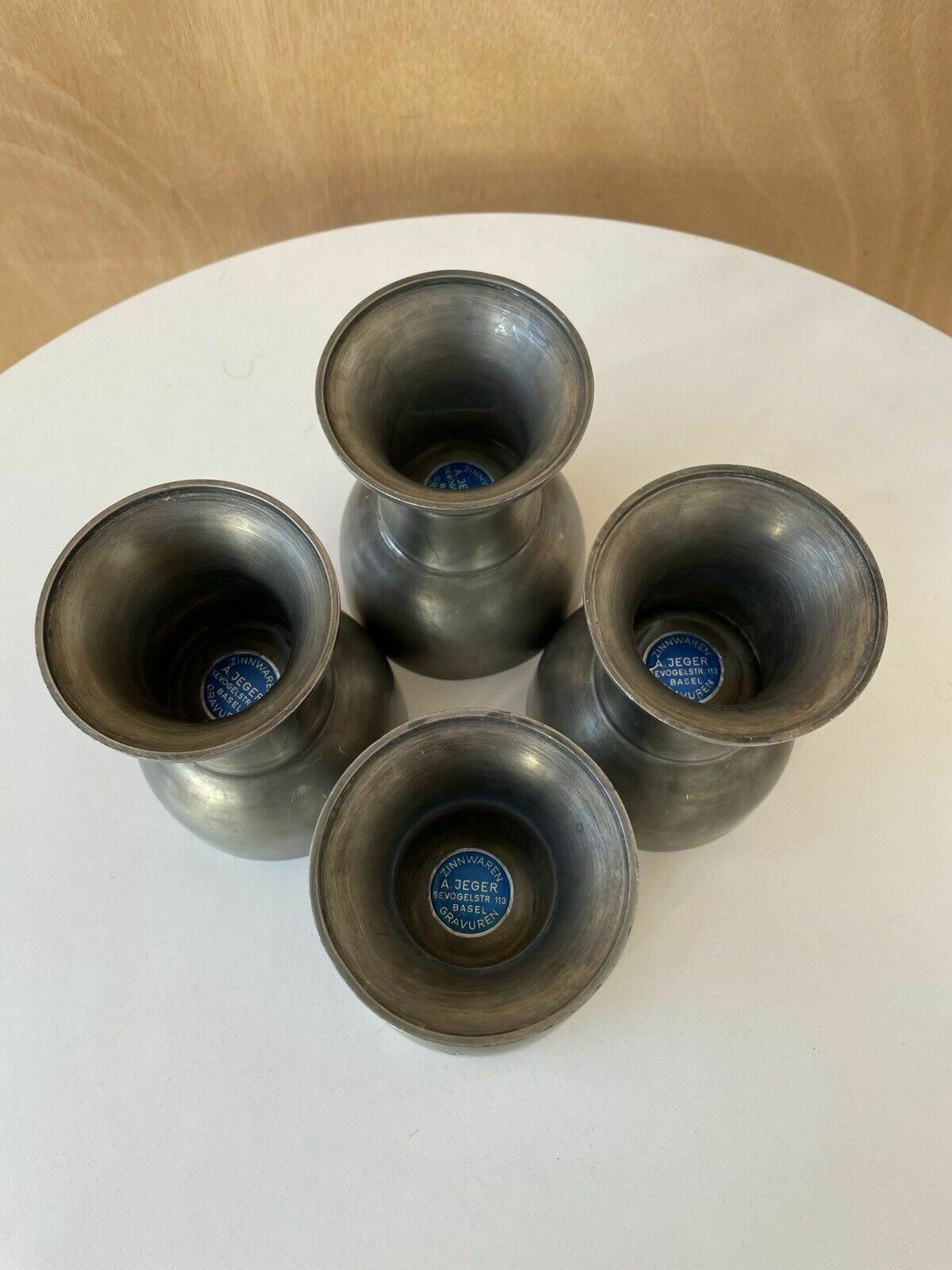 photo vintage Set Of 4 Mid Century Swiss Pewter Goblets From A Jeger Basel Switzerland