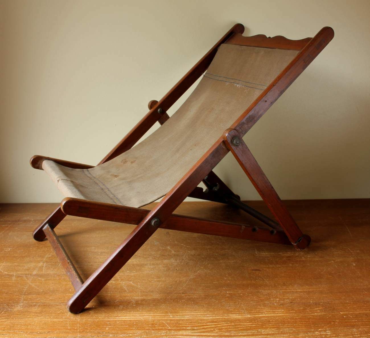 Child's Deckchair. Small Canvas Campaign Military Deck Chair. M.M C1900. photo furniture