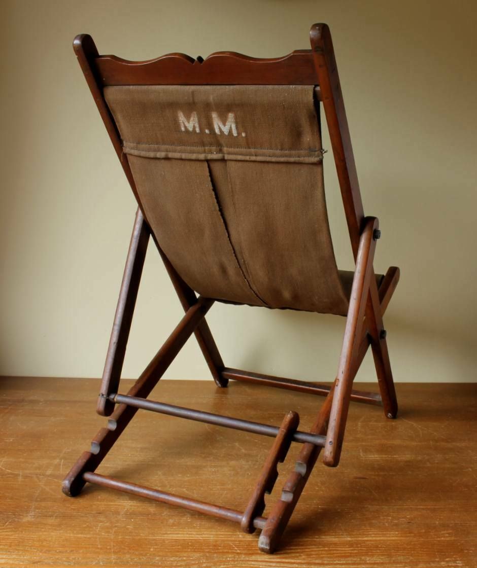 Child's Deckchair. Small Canvas Campaign Military Deck Chair. M.M C1900. photo for sale