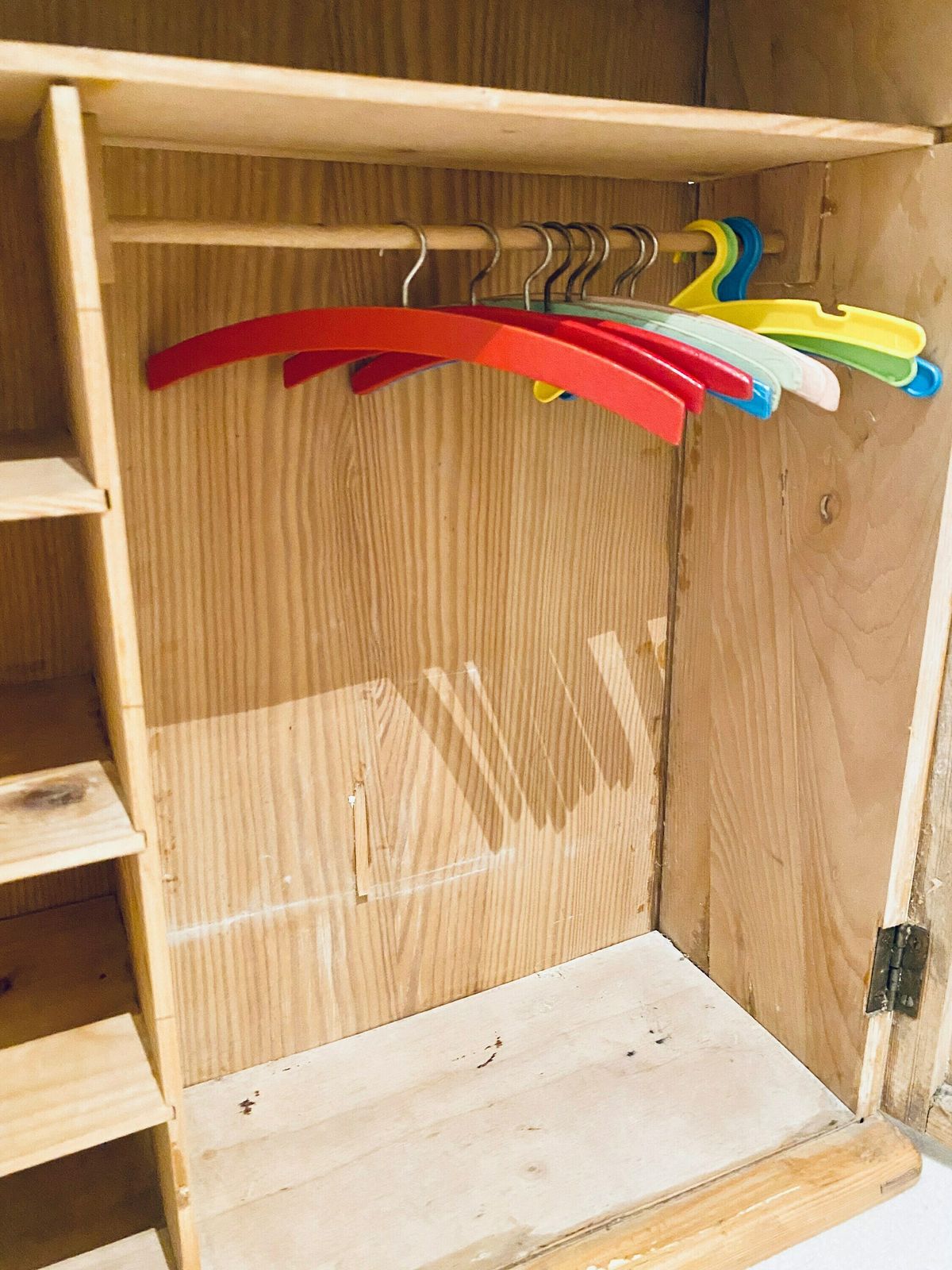 Vintage Wooden Doll Wardrobe Cupboard With Coathangers / 1950s 1960s Toys photo 191.0
