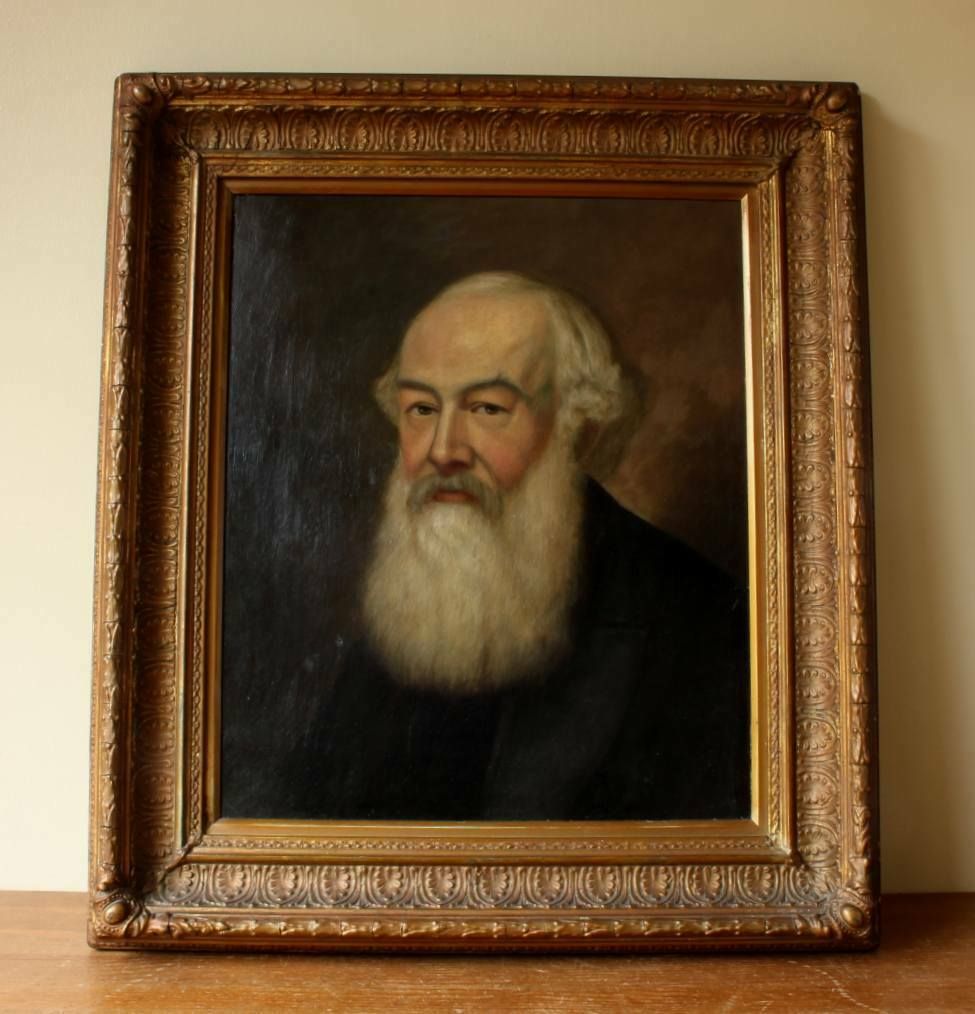 Bearded Victorian Gentleman Oil Painting. Gilt Gesso Framed Man Portrait.