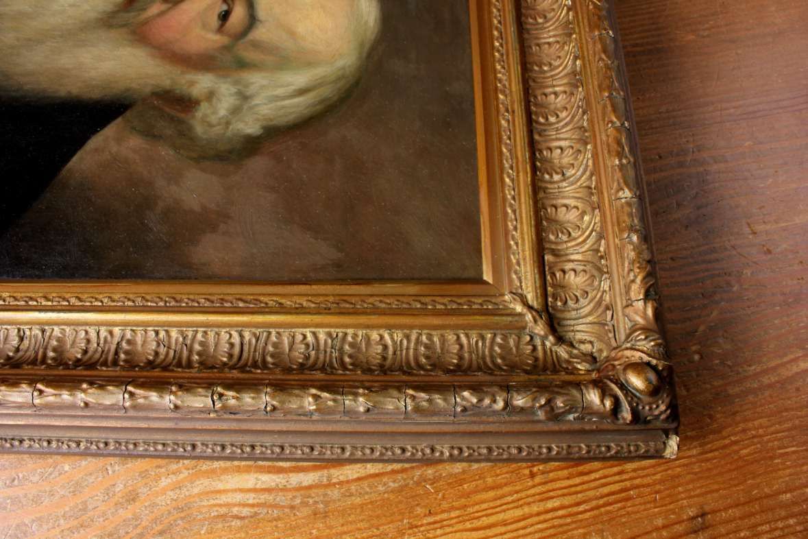 Art Bearded Victorian Gentleman Oil Painting. Gilt Gesso Framed Man Portrait. photo