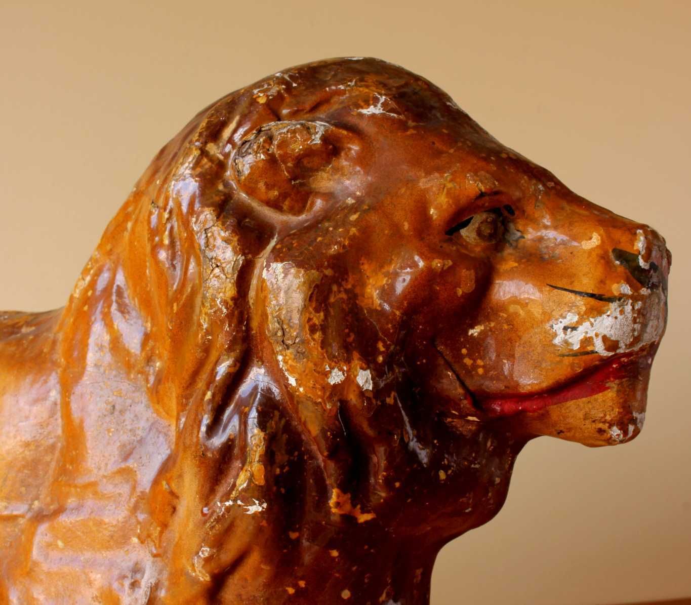 French Pull Along Lion. Paper Mache Model Animal Decorative Toy Trolley. photo 495.0