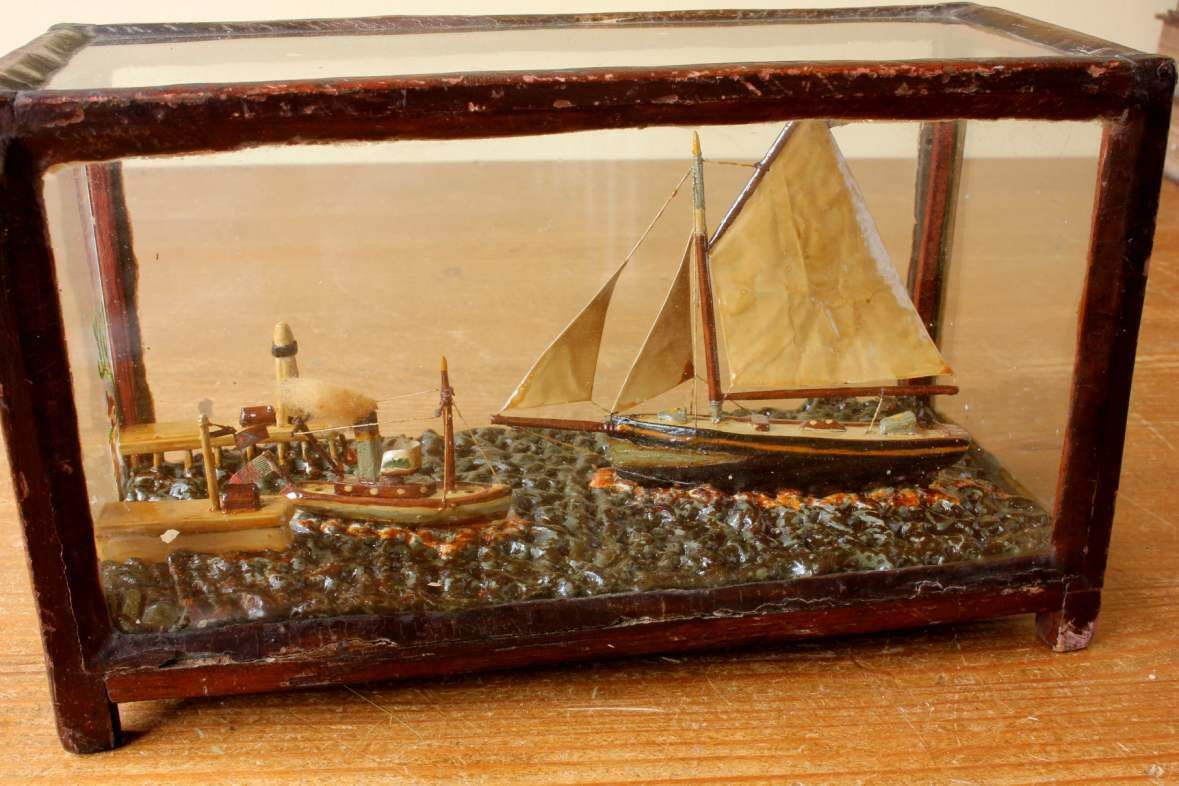 French Ship In A Box Diorama. Handmade Boat Scene Scratch Built Model. photo for sale