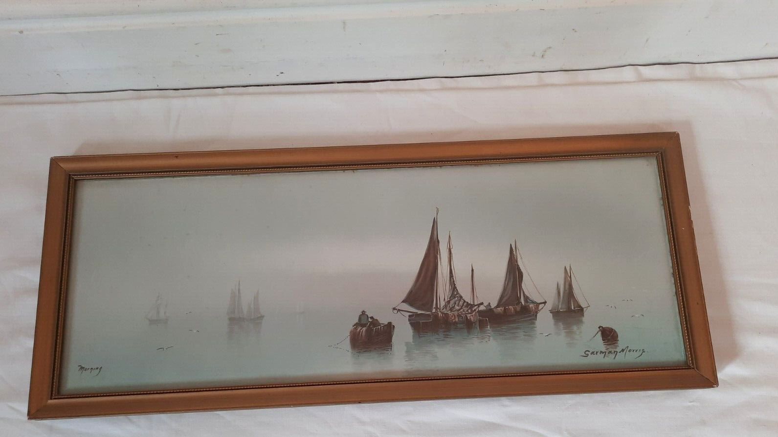 Pair Of Garman Morris Watercolours Boats Harbour Fishing Sailing photo furniture