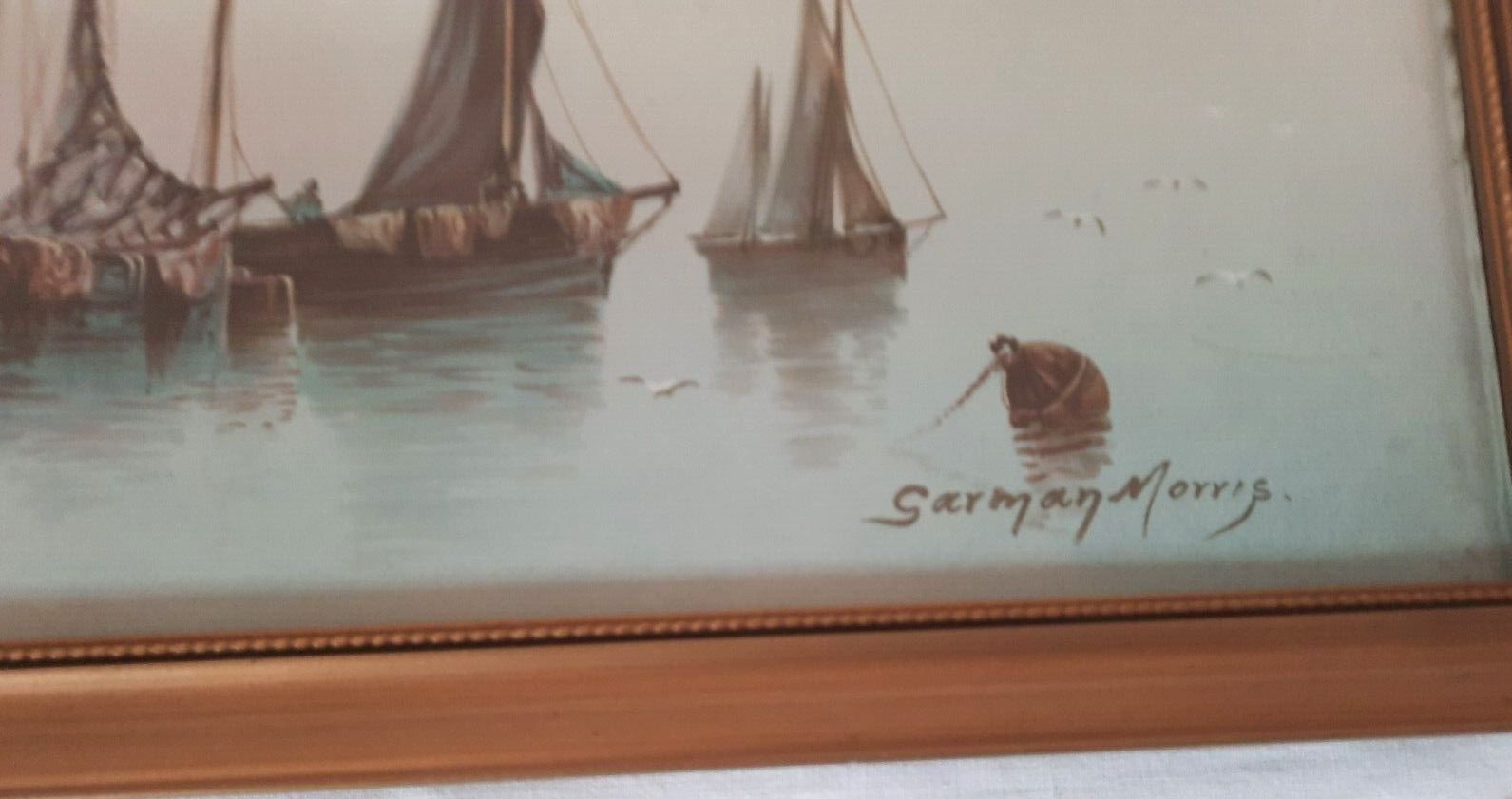Pair Of Garman Morris Watercolours Boats Harbour Fishing Sailing photo for sale