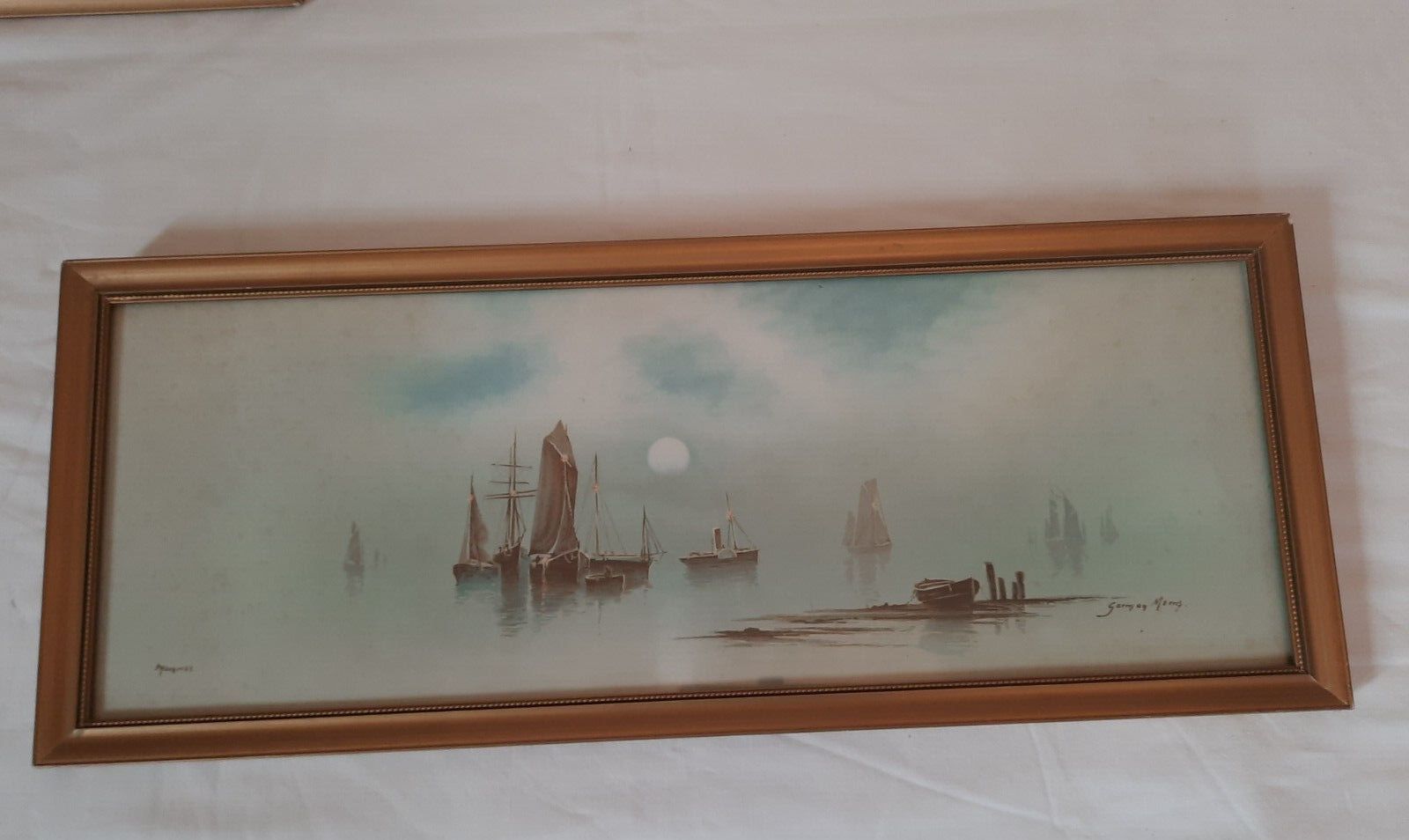 Pair Of Garman Morris Watercolours Boats Harbour Fishing Sailing photo Art