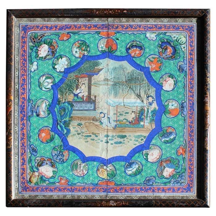 19thc Circa 1840 Watercolour Gouache Chinese Guangdong School The Lotus Harvest