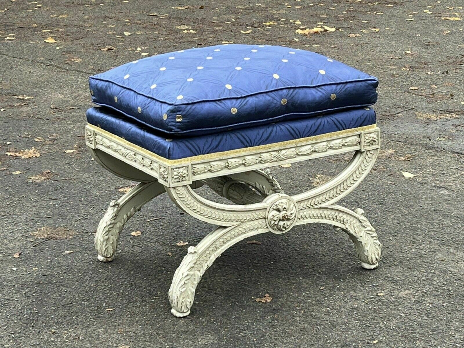 Country Home Stool / Seat, Carved Frame, Lift Of Cushion photo furniture