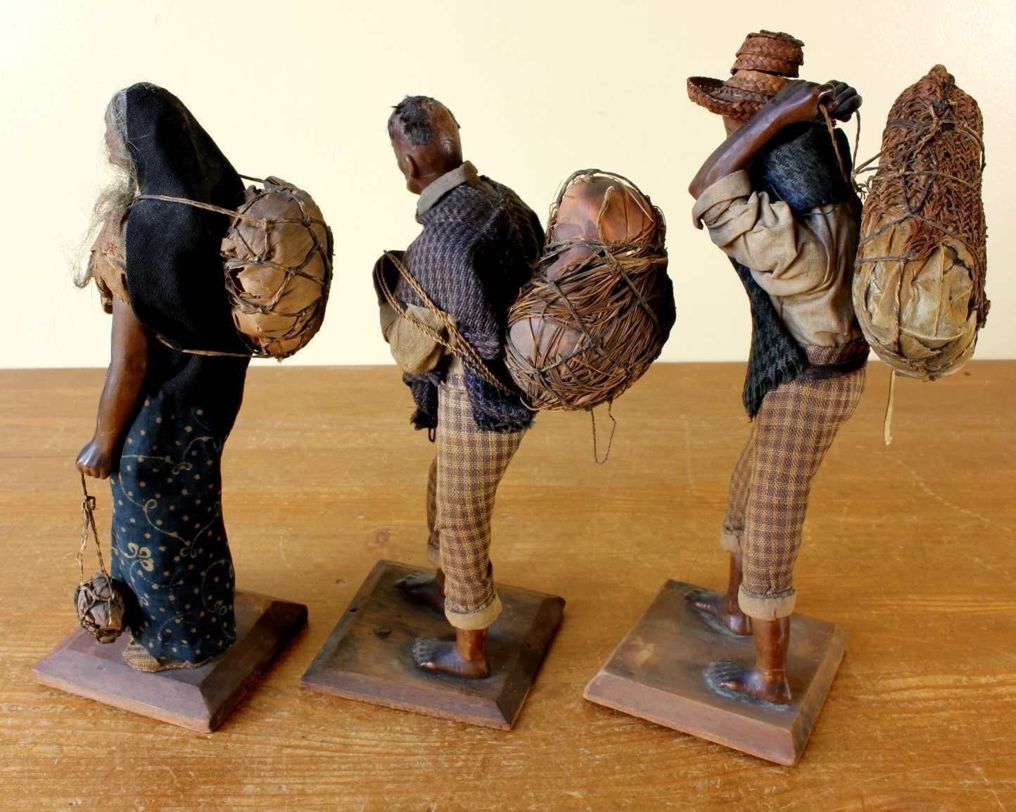 Three Wax Pedlar Figure Dolls. Bogota Colombia. Handmade. 19th Century. photo Home Decor